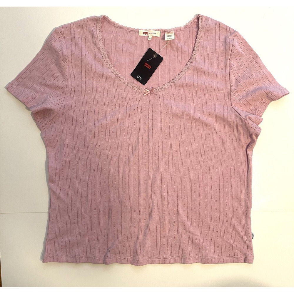 Levi's Women's Pink Pointelle Knit Top XXL Short Sleeve Slim Fit NWT
